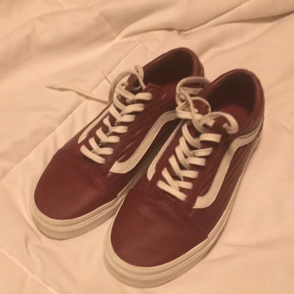 Burgundy Moto leather vans sneakers